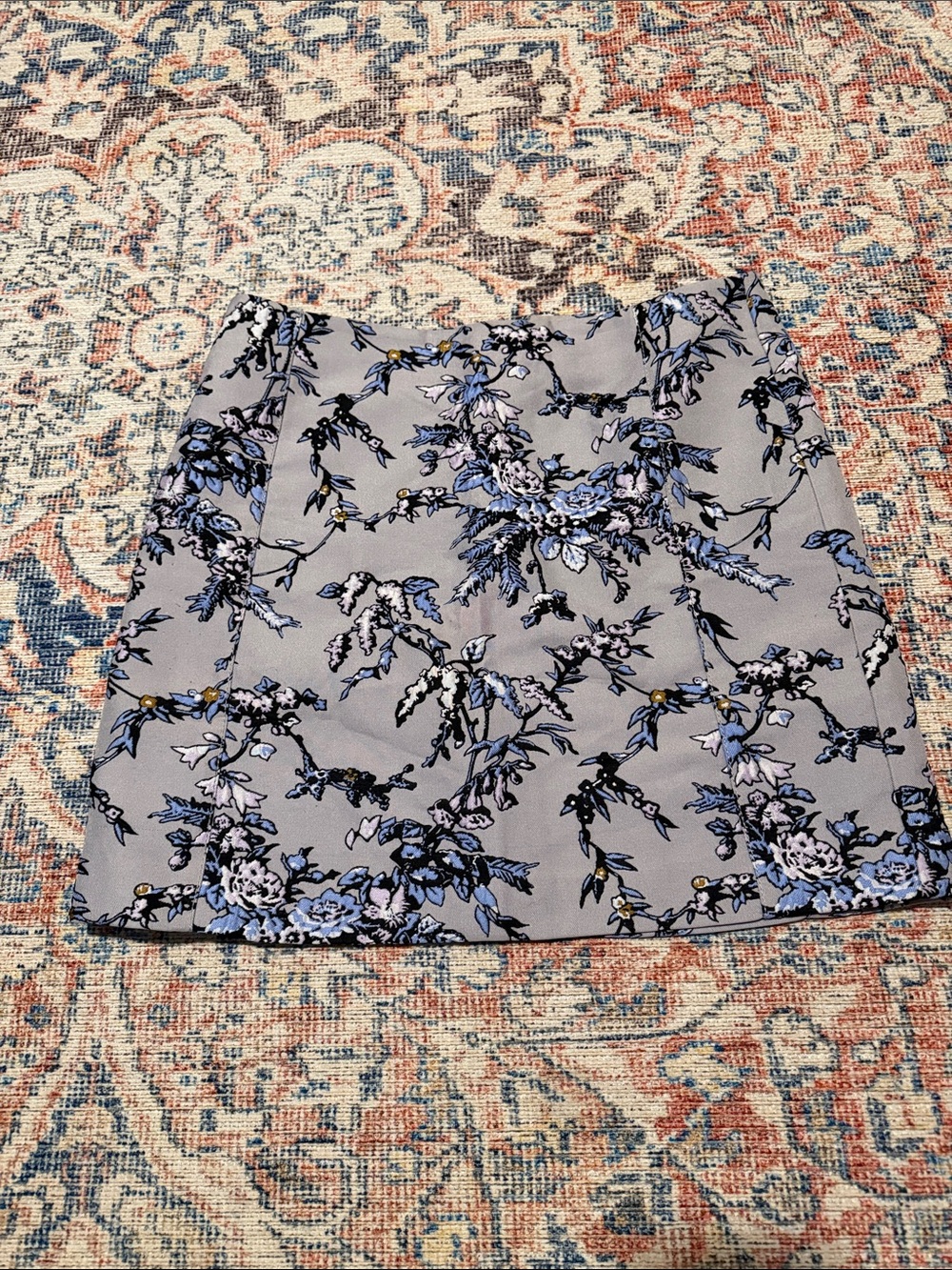 LOFT Lavender Mini Skirt with Blue Floral Print